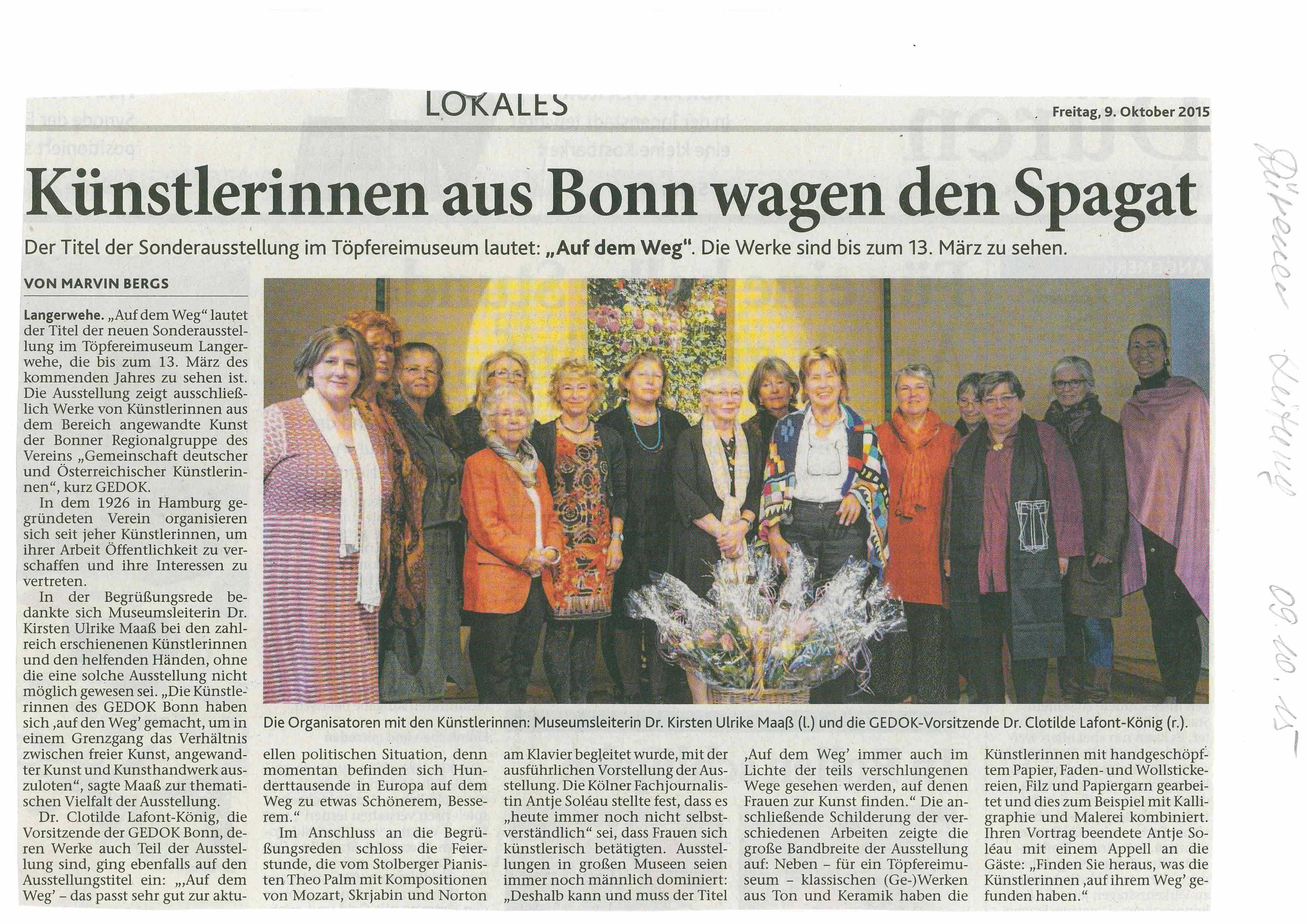 Künstlerinnen aus Bonn wagen den Spagat, Dürener Zeitung, 09.10.2015